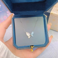 wholesale 925 Sterling Silver Blue Butterfly Necklace for Women, Summer Light Luxury Small Unique Design with White Mother-of-Pearl and Sparkling Diamonds Collarbone Chain, Gift for Girlfriend-Butterfly Necklace (Copper with Rose Gold Plated)
