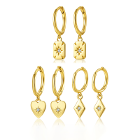 wholesale S925 Sterling Silver Geometric Square Love Earrings Minimalist Versatile European-style Ear Clasps-Diamond Block-Gold