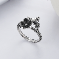 wholesale S925 Sterling Silver Vintage Creative 3D Bird Flower Forest-Style Niche Design Open Adjustable Ring for Women-0-0