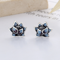 wholesale S925 Sterling Silver Retro Enamel Resin Colored Glaze Craft Lotus Flower Exquisite and Unique Ethnic Style Earrings-YFR143/approx. 1.6g 925 silver