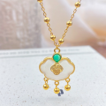 wholesale S925 Sterling Silver Chalcedony "Fu" Character Longevity Lock Necklace, Fashionable National Trend Style, Niche Design, High-End Sense Collarbone Chain-0-2