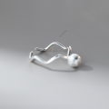 wholesale S925 Sterling Silver Fresh and Sweet Style Textured Brushed Bead Wave Open Ring R02684-0-4