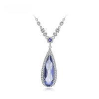 wholesale 925 Silver Luxury Design High-End Inlaid Colored Gemstone Jewelry Accessories, European and American Style Personalized Pendant Necklace-Iolite Blue Crystal &gt; 925 Silver