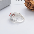wholesale S925 Sterling Silver Retro Vintage Ethnic Style Creative Inlaid Southern Red Agate Floral Pattern Adjustable Ring for Women-0-3
