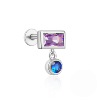 wholesale S925 Sterling Silver Flat Threaded Piercing Chain Earrings With Opal And Crystal Accents-Single platinum #6