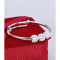 wholesale 990 Silver Children's Bracelet Ethnic Style Hollow Beaded Push-Pull Sliding Adjustable Baby Bangle-0-0