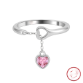 wholesale S925 Sterling Silver Cloud-Pull Jewelry Ring with Heart Pendant, Minimalist Design, Sweet Adjustable Finger Ring Accessory-0-5