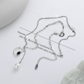 wholesale S925 Sterling Silver Retro D-Letter Black Zircon Pearl Chain Tassel Layered Collarbone Necklace-0-1