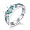 wholesale Sterling Silver Tiktok Horus Lake Water Blue 5*10mm 1ct Blue-Green Moissanite Ring Unisex-0-4
