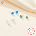 wholesale 925 Silver Cross-Border Hot-Sell Women's Stud Earrings with Four-Prong Setting, Round Opal Australian Opal, Fashion Minimalist High-End Sense Jewelry-0-0