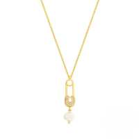 wholesale S925 Silver Metal Egg-shaped Zircon-encrusted Paperclip Pendant Necklace, Trendy Ins Accessory-Gold-Style 1 925 Silver