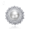 wholesale S925 Silver New Style Pearl Inlaid Ring 14mm Elegant Textured Women's Silver Ring-0-0