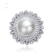 wholesale S925 Silver New Style Pearl Inlaid Ring 14mm Elegant Textured Women's Silver Ring-R449 Pearl Ring Size 7