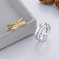 wholesale S925 Sterling Silver Korean-style Creative Chain Link Double-layer Adjustable Ring Trendy and Versatile-DJ1216F/Gold color Approx. 2.7g > Opening adjustable