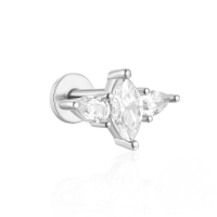 wholesale S925 Sterling Silver Flat Threaded Piercing Chain Earrings With Opal And Crystal Accents-Single platinum #2