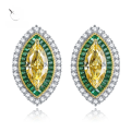 wholesale S925 Sterling Silver Micro-Paved 6*13 Yellow Marquise Diamond Luxury Full Diamond Classic Earrings-0-0