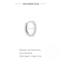 wholesale S925 Sterling Silver Burst Micro-sand Zircon Minimalist Hoop Ear Clasp Earrings, A Cross-border Hot-selling Light Luxury Style-Single platinum-8MM