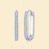 wholesale S925 Sterling Silver Cross-Border Popular Fashion U-Shaped Hoop Earrings for Women, High-End Feeling, Does Not Fade, Versatile for Commuting, with Moissanite-Moissanite 26 pieces/pair
