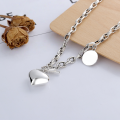 wholesale S925 Sterling Silver Individually Designed Round Pendant with English Inscription, 3D Interlocking Heart OT Clasp Collarbone Necklace-0-0