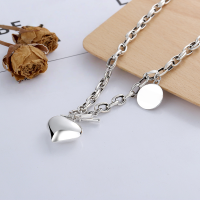 wholesale S925 Sterling Silver Individually Designed Round Pendant with English Inscription, 3D Interlocking Heart OT Clasp Collarbone Necklace-YL351/approx. 22.2g 925 silver