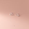 wholesale S925 Sterling Silver Minimalist Cat Stud Earrings with Single Diamond, Hollow-Out Kitten Design, Sweet and Elegant Style M00068-0-3