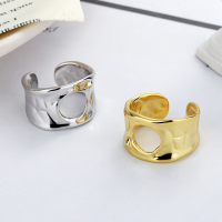 wholesale S925 sterling silver irregular hollow crumpled paper design open ring,ins-DJ1036/white gold about 7.6g &gt; opening adjustable