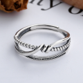 wholesale S925 Sterling Silver Geometric Irregular Design Twist Knot Interlocking Chain Open Ring Unisex-0-1