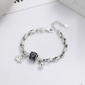 wholesale S925 silver retro antique lock clasp small ball unique creative trend design thick bracelet-0-0