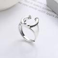 wholesale S925 Sterling Silver Wide C-Letter Design Inlaid with Black and White Zircon Ring Creative Korean Style Fashion Index Finger Ring-0-0