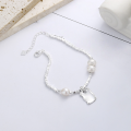wholesale S925 Sterling Silver Fairy-style Letter Square Plate Connected with Crushed Silver Beads Pearl Bracelet, Personalized and Trendy Internet-famous Accessory-0-2