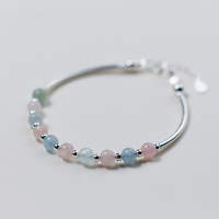 wholesale S925 Silver Women's Ethereal Sweet Multicolored Morganite Crystal Wholesale Jewelry S0756-S925 Silver Bracelet Morganite 925 Silver