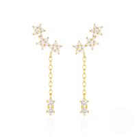 wholesale S925 Sterling Silver Flower And Zircon Earrings With Star Design, Popular In Europe And The Us-Gold#2 925 Silver