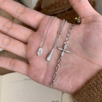 wholesale 925 Sterling Silver Summer Sweet Layered Necklace Collection Cross Tassel Marquise Diamond Waist Chain Water Drop Collarbone Necklace-Marquise Diamond Necklace 925 Silver