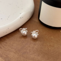 wholesale S925 Sterling Silver Korean Style Bow Pearl Earrings for Women, Versatile Fashion Minimalist Chic Ear Accessories-0-4
