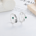 wholesale S925 Sterling Silver Vintage Ethnic Style Six Sacred Words Auspicious Meaning Ring Inlaid with Green Gemstone-0-1