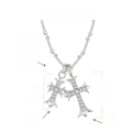 wholesale S925 Silver Vintage Chrome Heart Cross Pendant Necklace with Moissanite for European and American Couples, Detachable Set-0-5