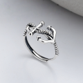 wholesale S925 Sterling Silver Retro Korean-style Geometric Irregular 3D Anchor Design Open Adjustable Ring Unisex-0-0