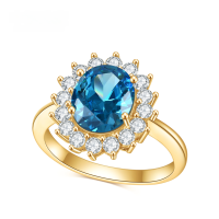 wholesale S925 Silver Fashionable and Luxurious Design Zircon Ring, Exquisite Craftsmanship Jewelry Accessory with Gemstone Inlay-Blue Corundum>US Size 7