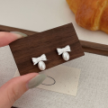wholesale S925 Sterling Silver Swarovski Pearl Bow Ear Stud Women Korean Ins Trend Light Luxury Internet Celebrity Style Earrings-0-2
