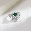 wholesale S925 Sterling Silver Dully Light Luxury Lab-Grown Zambian Emerald Princess Cut Crown Ring for Women-0-3