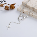 wholesale S925 Sterling Silver Korean-style Double-layer Trendy Cross Meteor Tassel Pendant Choker Necklace for Women-0-0