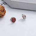 wholesale S925 Sterling Silver Ethnic Style Retro Craft Inlaid South Red Agate Stud Earrings Creative Minimalist Elegant Earrings-0-2