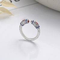 wholesale S925 Silver Retro Antique Southern Red Agate Heart Sutra Engraved Ethnic Ancient Style Trendy Adjustable Ring-YJ186/approx. 4.6g Adjustable opening