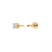 wholesale S925 Sterling Silver 18g Flat Head Push-pin Cartilage Ear Stud, Popular In Europe And America For Ear Piercing-Single golden #2 white diamond