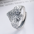 wholesale S925 Sterling Silver Retro Vintage Chinese Traditional Characters Bold Wide Statement Open Ring-0-1