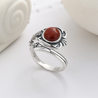 wholesale S925 Sterling Silver Retro Auspicious Ruyi Shank Creative Inlay Southern Red Elegant Adjustable Ring-YJ904M/approx. 4.9g Adjustable opening