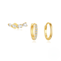 wholesale S925 Sterling Silver Geometric Marquise Zircon Earrings, Popular Petal Ear Stud Set-3-piece set Gold#1 925 silver