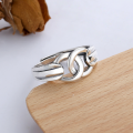 wholesale S925 Sterling Silver Korean Dongdaemun Ins Style Geometric Interlocking Circle English Elegant Open Adjustable Ring-0-1