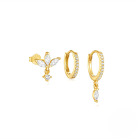 wholesale S925 Sterling Silver Turquoise Inlaid Zircon Marquise Ear Hoops-3-piece set Gold#1 925 silver