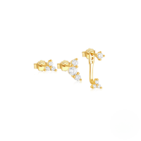 wholesale S925 Sterling Silver Geometric Zirconia Tassel Earring Set With Crystal-embellished Petal Design-Set of 3 - Gold#1 925 Silver